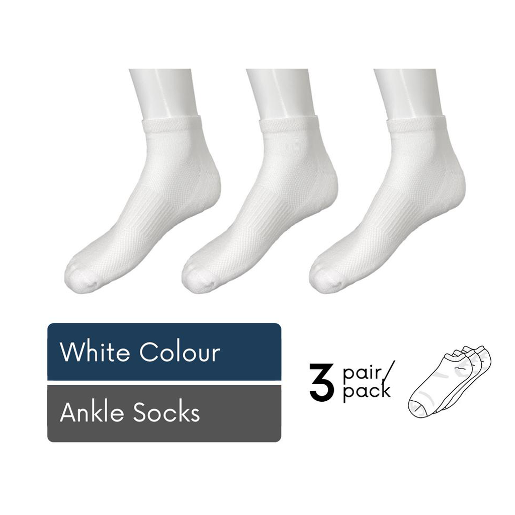 Men Ankle White Sports Socks 3-pack