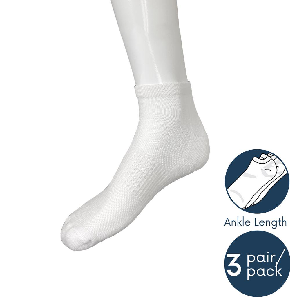 Men Ankle White Sports Socks 3-pack